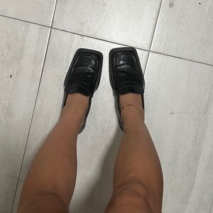 Mango Black Square-Toe Loafers